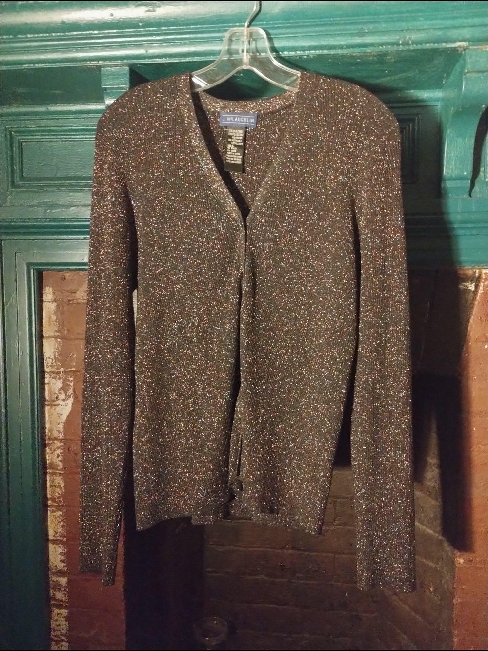 Metallic Sparkle Cardigan - V-Neck Button Front Size Large